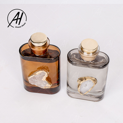 Amber Grey Glass Bottle Crystal Fragrance Smokeless Reed Diffuser 180ML Untuk Rumah