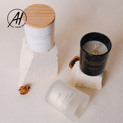 Hitam Putih Matte Glass Jar Spa Lilin Beraroma Minyak Esensial 100% Lilin Kedelai