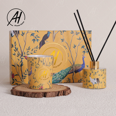 Toples Kaca Tanpa Api Gaya Nordic Mewah Beraroma Lilin Reed Diffuser Set Dengan Kotak