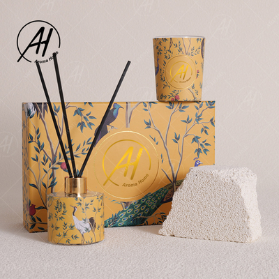 Toples Kaca Tanpa Api Gaya Nordic Mewah Beraroma Lilin Reed Diffuser Set Dengan Kotak