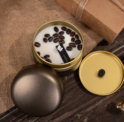 OEM Soy Wax Frosted Coffee Beans Tin Can Lilin 10cl Untuk Natal
