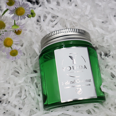 Lilin Lilin Kedelai Buatan Sendiri Mason Jar Lilin Minyak Kelapa Dalam Gelas Hijau