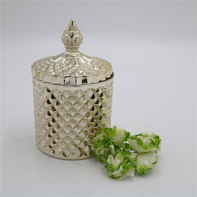 Aroma Home Gold Plated Luxury Textured Glass Candle Kustom Dengan Tutup