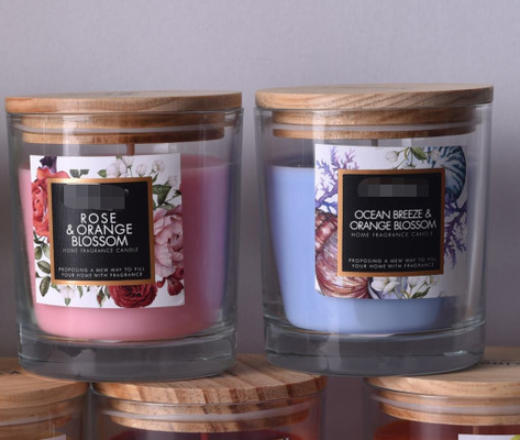 Aroma Home Red Candy Glass Candle Beraroma Kustom dengan tutup kayu