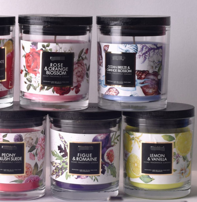 Aroma Home Red Candy Glass Candle Beraroma Kustom dengan tutup kayu