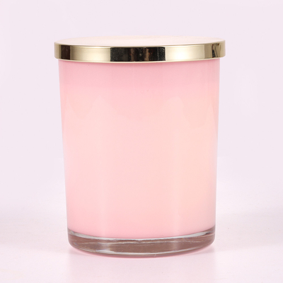 Guci Kaca Lilin Wangi 415g Pencetakan Bunga Merah Muda Dengan Tutup Logam