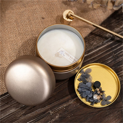 ODM 6 Oz Tin Wadah Lilin Merah Hijau Bulat Dengan Biji Kopi