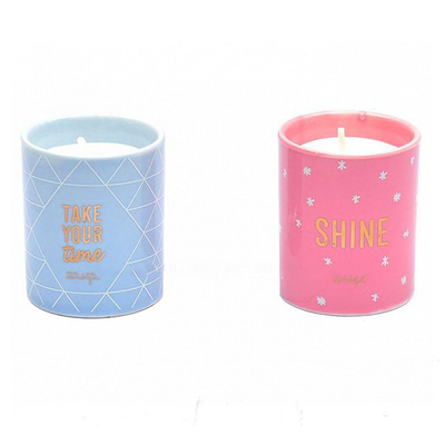 Lilin Kedelai Biru Merah Muda Lilin Keramik Besar Dalam Pot Tembikar 16oz